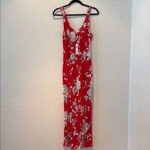NWT L’AGENCE Akiya Silk Satin Maxi Dress.    Red/Ivory Ikebana Print